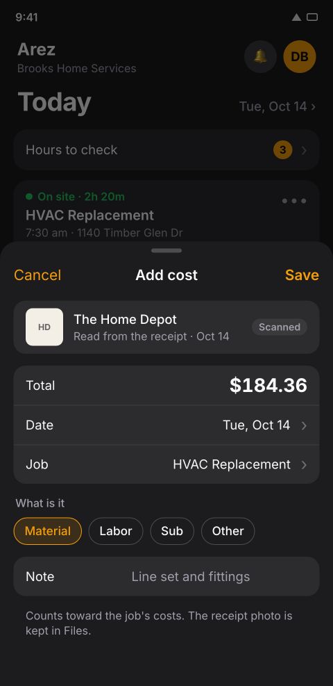 Sharing a receipt photo into Arez